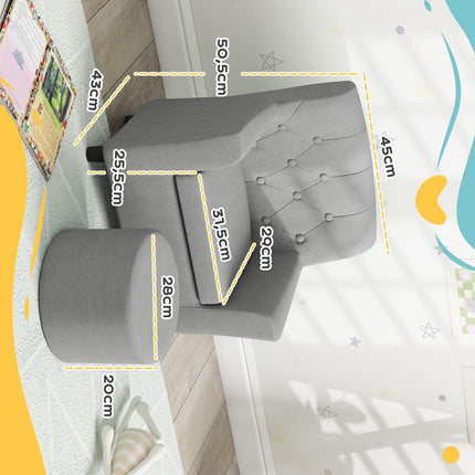 Kindersessel-Sofa-Set Grau, Eukalyptus, Leinen-Optik