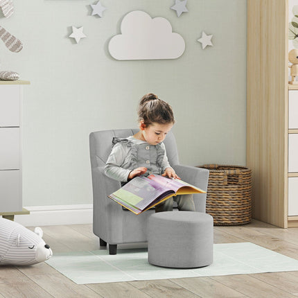 Kindersessel-Sofa-Set Grau, Eukalyptus, Leinen-Optik