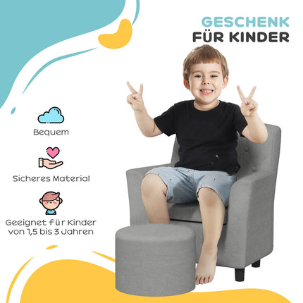 Kindersessel-Sofa-Set Grau, Eukalyptus, Leinen-Optik