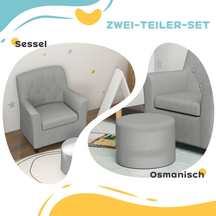 Kindersessel-Sofa-Set Grau, Eukalyptus, Leinen-Optik