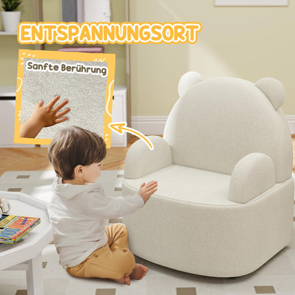 Bärenförmiger Kindersessel, weiches Teddyfleece, Beige