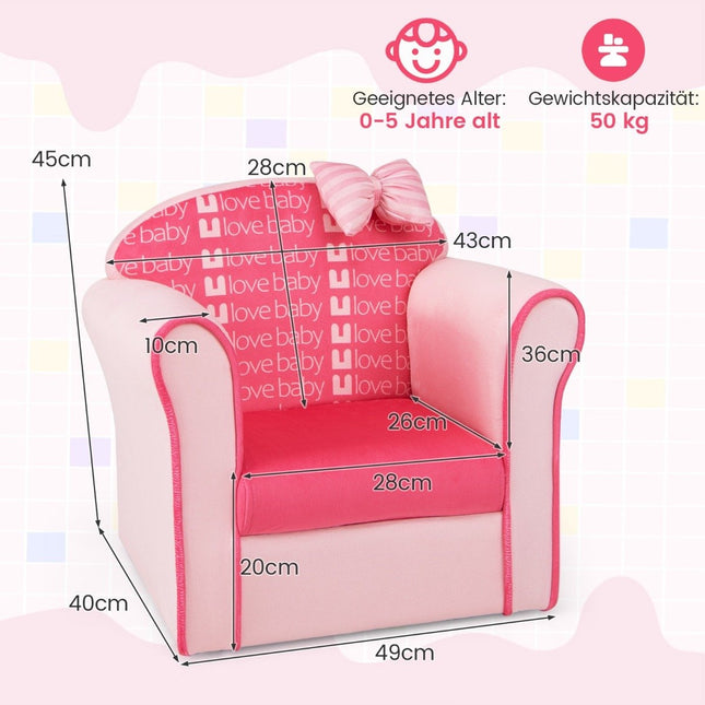 Kindersessel mit Rückenlehne &amp; Armlehnen &amp; süßen Mustern &amp; Schaumstoff Kindersofa rosa