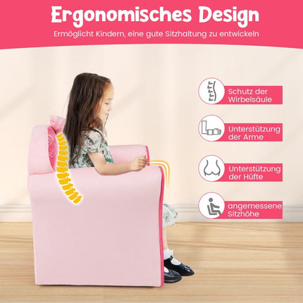 Kindersessel mit Rückenlehne &amp; Armlehnen &amp; süßen Mustern &amp; Schaumstoff Kindersofa rosa