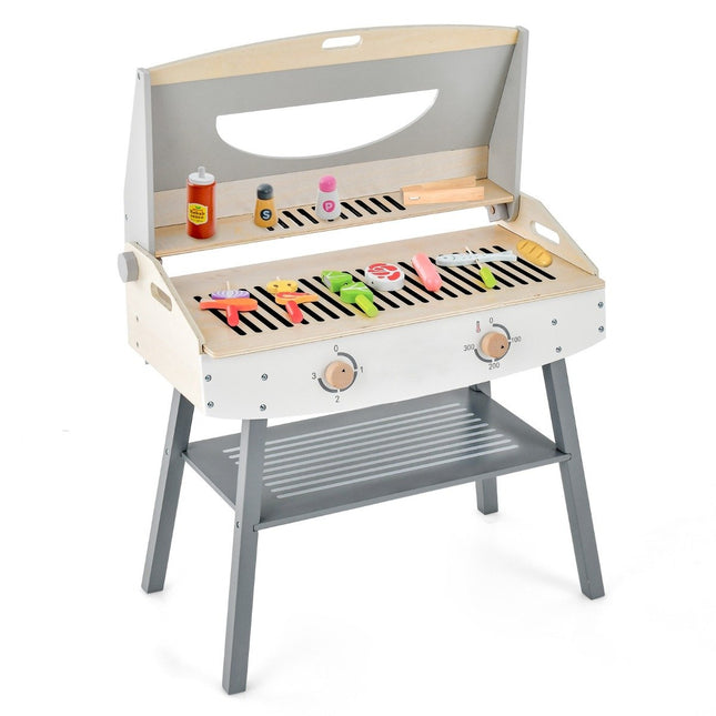 Kindergrill-Spielset, Spielküche aus Holz mit Halterung, 4 Grillstäben, Spielzeug-Grillset