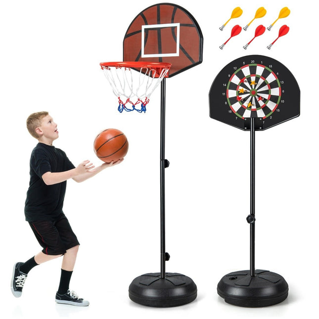 Kinder Basketballkorb mit Dartscheibe &amp; 6 Darts Basketballständer Schwarz