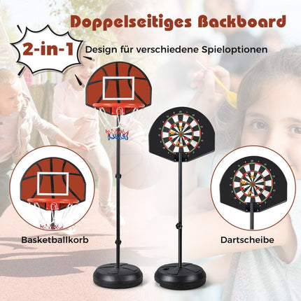 Kinder Basketballkorb mit Dartscheibe &amp; 6 Darts Basketballständer Schwarz