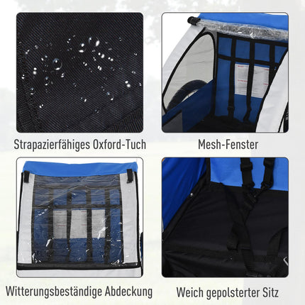 Fahrradanhänger aus Stahlrahmen für Kinder, 2-Sitzer mit Sicherheitsgurt
