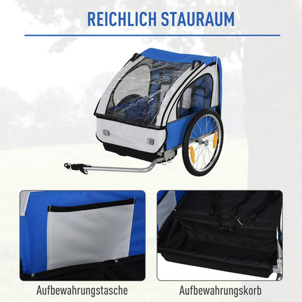 Fahrradanhänger aus Stahlrahmen für Kinder, 2-Sitzer mit Sicherheitsgurt