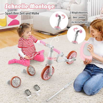 Kinderfahrrad 4-in-1 Vorschulfahrrad mit Elternschiebegriff 37 x 72 x 101 cm Rosa