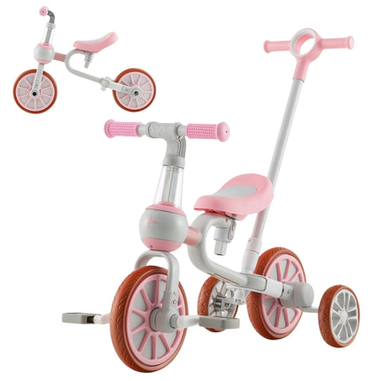 Kinderfahrrad 4-in-1 Vorschulfahrrad mit Elternschiebegriff 37 x 72 x 101 cm Rosa