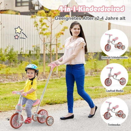 Kinderfahrrad 4-in-1 Vorschulfahrrad mit Elternschiebegriff 37 x 72 x 101 cm Rosa