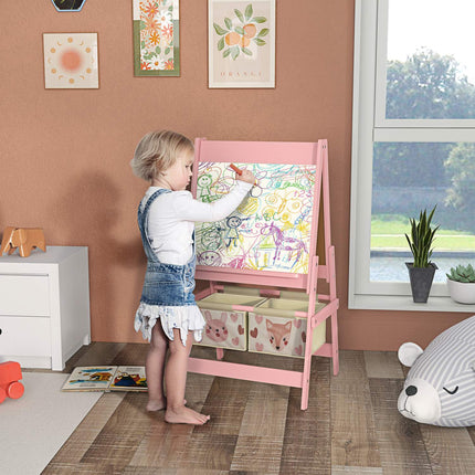 3-in-1 Kinderstaffelei, rosa, Whiteboard und Papierrolle