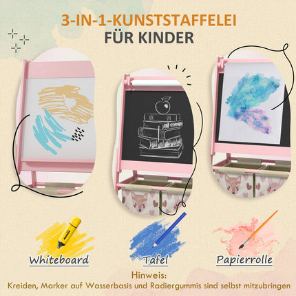3-in-1 Kinderstaffelei, rosa, Whiteboard und Papierrolle
