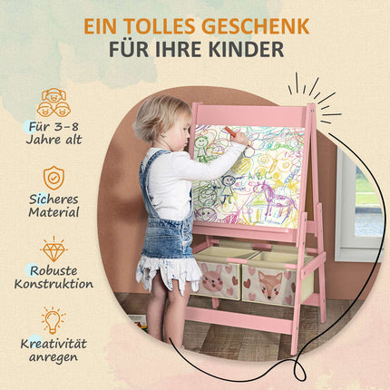 3-in-1 Kinderstaffelei, rosa, Whiteboard und Papierrolle