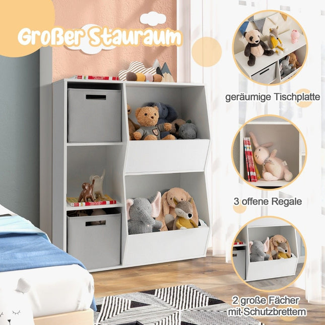 Kinderbücherregal 3-stöckiges Kinderregal mit 2 Boxen und 5 Fächern 77 x 29 x 94 cm Weiß + Grau
