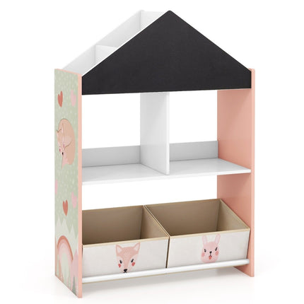 Kinderbücherregal mit Tafel &amp; 2 Boxen &amp; 6 Fächern Kinderregal Kinderzimmerregal Rosa