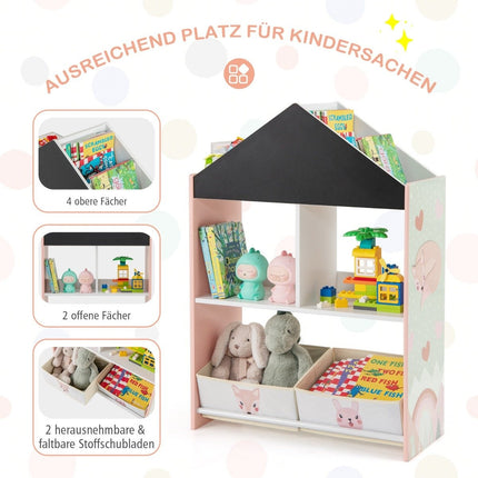 Kinderbücherregal mit Tafel &amp; 2 Boxen &amp; 6 Fächern Kinderregal Kinderzimmerregal Rosa
