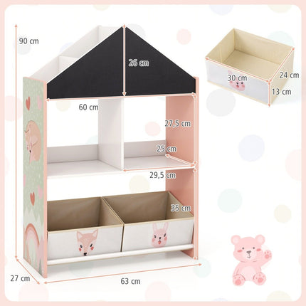 Kinderbücherregal mit Tafel &amp; 2 Boxen &amp; 6 Fächern Kinderregal Kinderzimmerregal Rosa