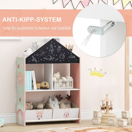 Kinderbücherregal mit Tafel &amp; 2 Boxen &amp; 6 Fächern Kinderregal Kinderzimmerregal Rosa