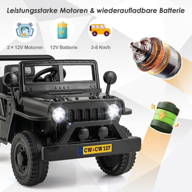 Kinderauto mit 12 V Batterie Elektrofahrzeug mit Fernbedienung 3 Geschwindigkeiten Schwarz 102,5 x 64 x 59,5 cm