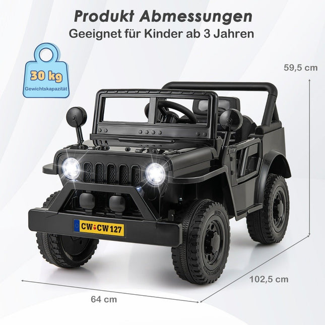 Kinderauto mit 12 V Batterie Elektrofahrzeug mit Fernbedienung 3 Geschwindigkeiten Schwarz 102,5 x 64 x 59,5 cm