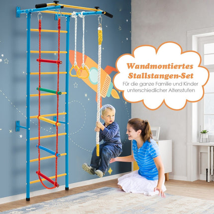 Kinderkletterwand Heimsportgerät für Kinder bis 100 kg 107 x 83 x 223 cm Blau und Gelb