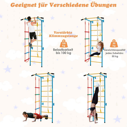 Kinderkletterwand Heimsportgerät für Kinder bis 100 kg 107 x 83 x 223 cm Blau und Gelb