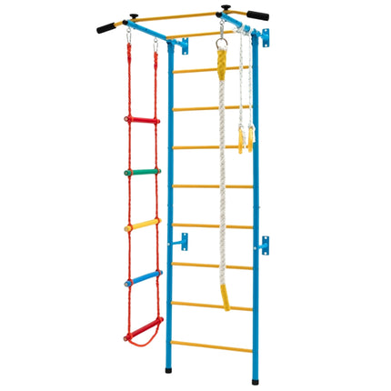 Kinderkletterwand Heimsportgerät für Kinder bis 100 kg 107 x 83 x 223 cm Blau und Gelb