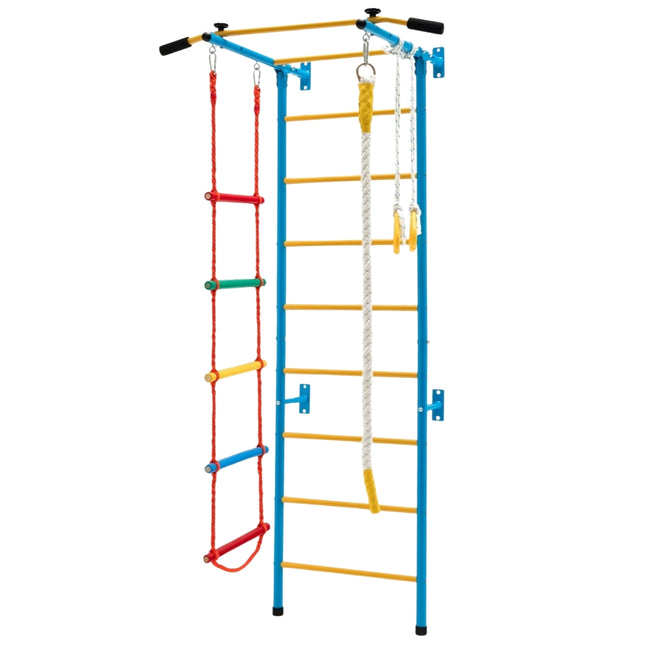 Kinderkletterwand Heimsportgerät für Kinder bis 100 kg 107 x 83 x 223 cm Blau und Gelb