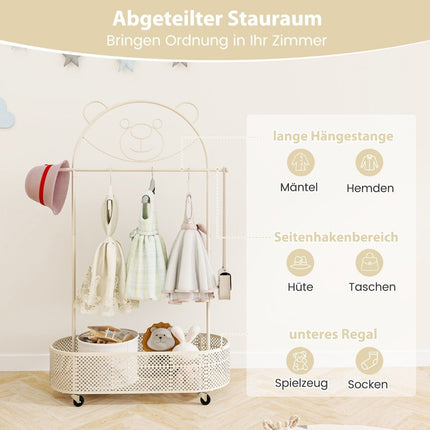 Children's clothes rack height adjustable from 130cm/150cm/182cm coat stand on wheels white