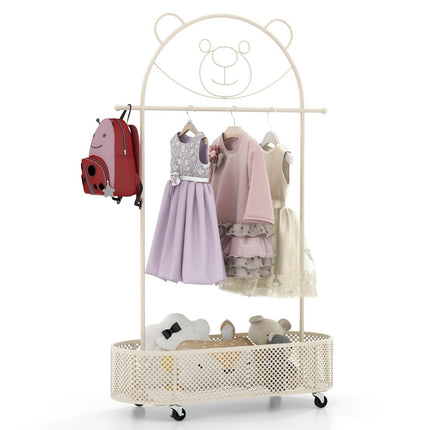 Children's clothes rack height adjustable from 130cm/150cm/182cm coat stand on wheels white
