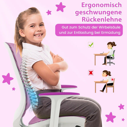 Kinderschreibtischstuhl 360° drehbar Sitzhöhe 43-55cm höhenverstellbar Lila
