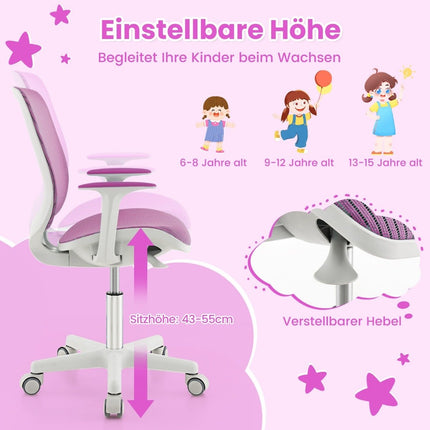 Kinderschreibtischstuhl 360° drehbar Sitzhöhe 43-55cm höhenverstellbar Lila