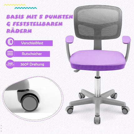 Children's desk chair 360° rotatable youth chair 80-91.5cm height adjustable 54 x 50 x 80-91.5cm purple