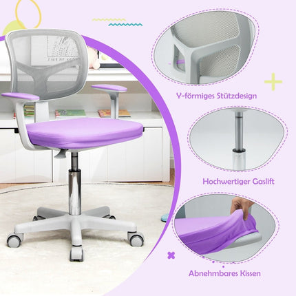 Children's desk chair 360° rotatable youth chair 80-91.5cm height adjustable 54 x 50 x 80-91.5cm purple