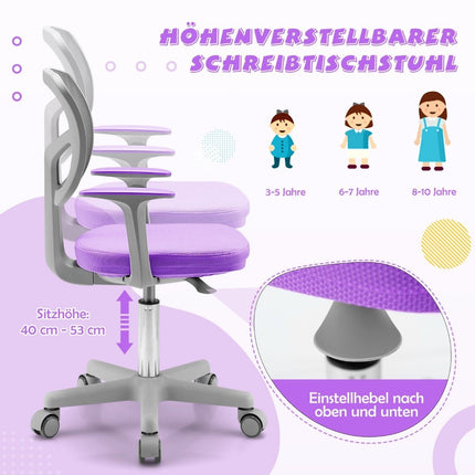Children's desk chair 360° rotatable youth chair 80-91.5cm height adjustable 54 x 50 x 80-91.5cm purple