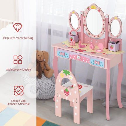 Kinderschminktisch Kinderfriseurset mit Spiegel 70 x 34 x 105 cm rosa