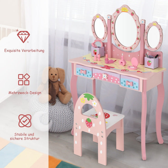 Kinderschminktisch Kinderfriseurset mit Spiegel 70 x 34 x 105 cm rosa