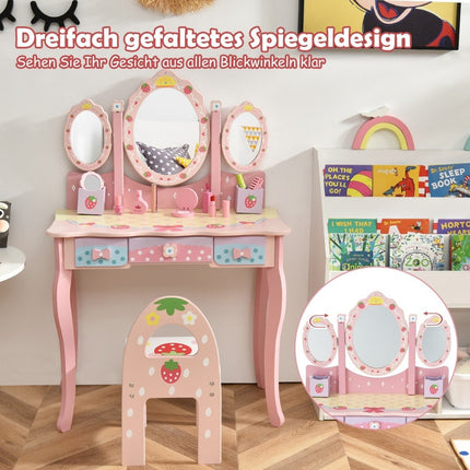 Kinderschminktisch Kinderfriseurset mit Spiegel 70 x 34 x 105 cm rosa