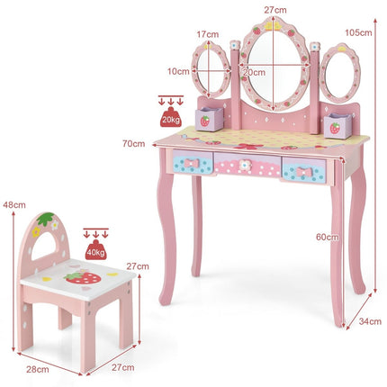 Kinderschminktisch Kinderfriseurset mit Spiegel 70 x 34 x 105 cm rosa