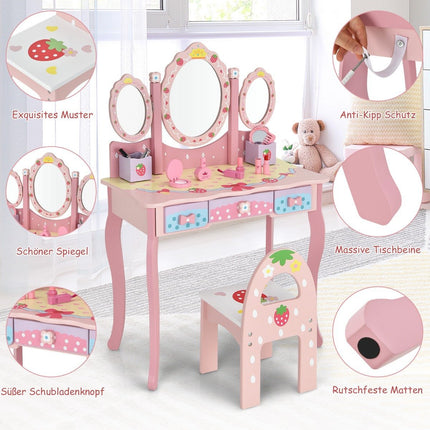 Kinderschminktisch Kinderfriseurset mit Spiegel 70 x 34 x 105 cm rosa