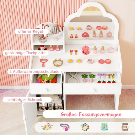 Coiffeuse enfant 2 en 1 en forme de nuage avec tabouret et table de maquillage blanche