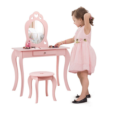 Children's dressing table, dressing table, make-up table with stool and mirror pink