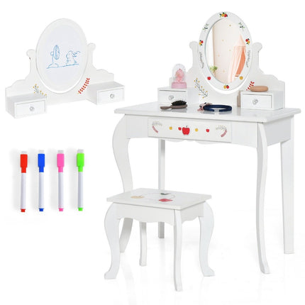 Children's dressing table & stool set dressing table with 360° rotating mirror white