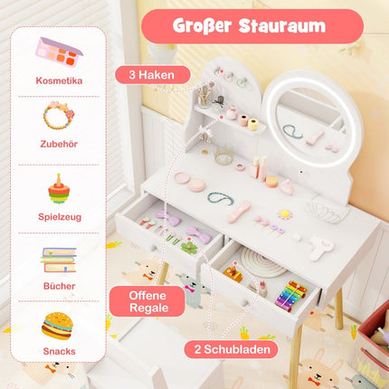 Children's dressing table with lighting 2 in 1 dressing table with mirror white