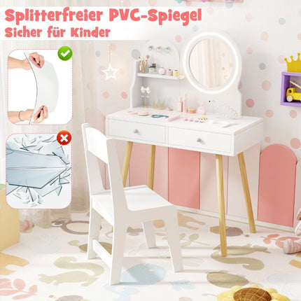 Children's dressing table with lighting 2 in 1 dressing table with mirror white