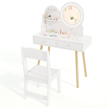 Children's dressing table with lighting 2 in 1 dressing table with mirror white