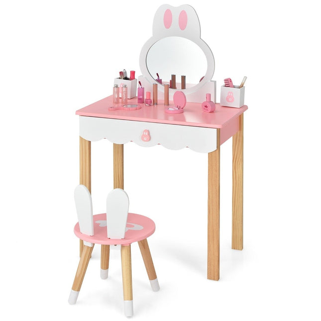 Kinderschminktisch mit Hocker Prinzessin Frisiertisch 60 x 34 x 103 cm rosa + weiß