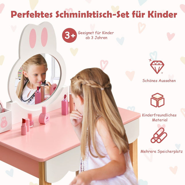 Kinderschminktisch mit Hocker Prinzessin Frisiertisch 60 x 34 x 103 cm rosa + weiß