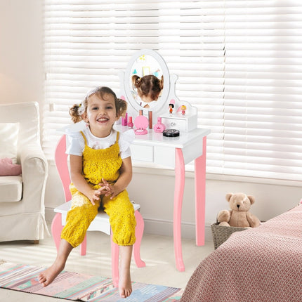 Kinderschminktisch mit Hocker Prinzessin Frisiertisch mit 3 Schubladen &amp; Spiegel weiß